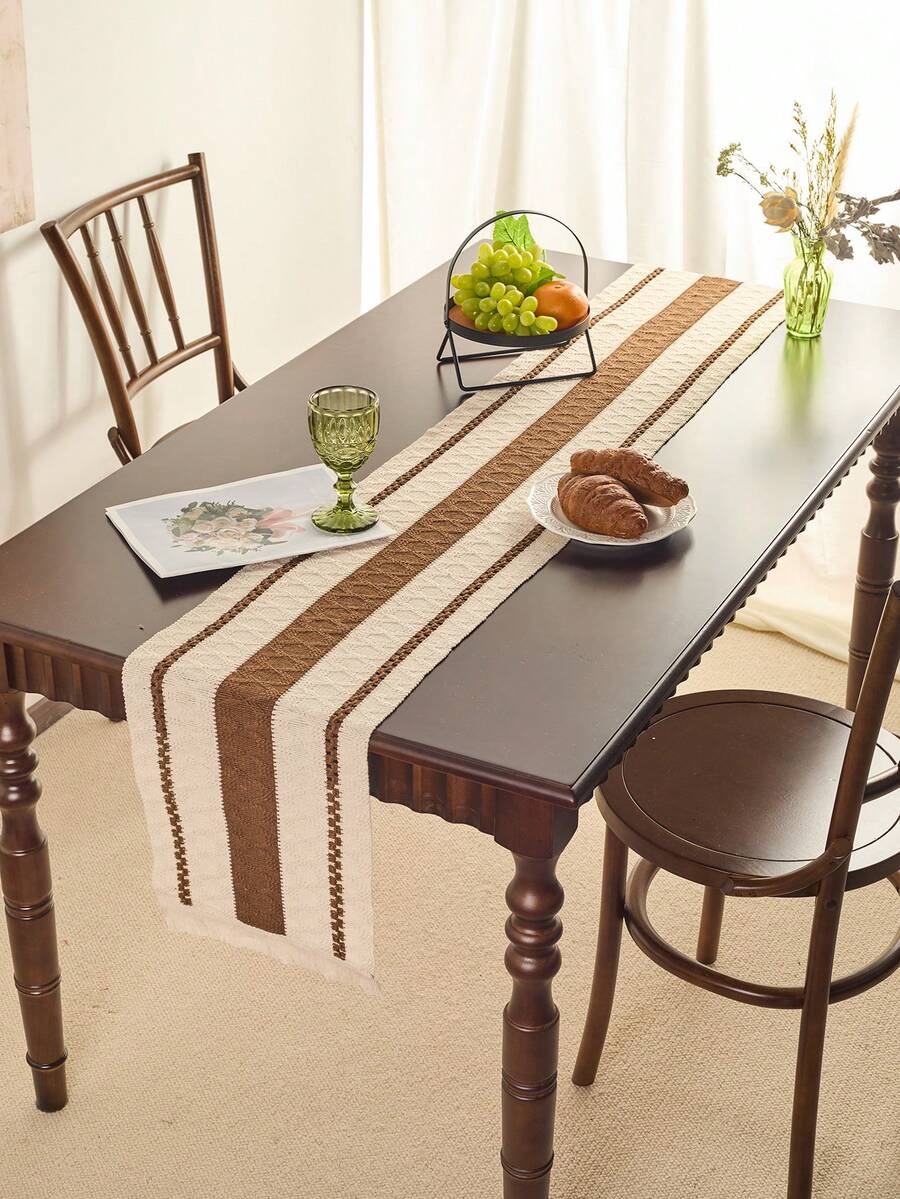 1 pièce Chemin de table tressé kaki rustique et minimaliste, design personnalisé creux avec franges tressés haut de gamme faits à la main. Chemin de table long, tapis de table, décoration pour les fêtes et le quotidien, accessoire photo, fond atmosphérique, style européen