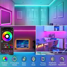 3 英尺-100 英尺 RGB LED 灯带，适用于家居装饰，1600 万种颜色变化，44 键遥控器和应用程序控制，音乐同步，定时器功能，LED 灯适用于房间、卧室装饰、宿舍、生日礼物、圣诞派对装饰、万圣节装饰、婚礼墙面装饰 - 44鍵遙控+APP控制 - 查看 5