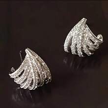 1Pair Of Stylish Earrings For Ladies With Dazzling Synthetic Zirconia Inlaid Claw-Shaped Earrings Showcasing Women's Unique Jewelry Ideal Gift - Bạc - Xem 5