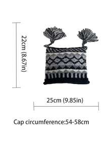 1 件可爱编织图案针织帽，带卷边，俏皮的魔鬼角设计，复古冰岛风格针织冬帽，温暖时尚的护耳帽，带图案围巾