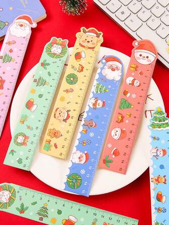 10支/20支/30支/50支装圣诞主题纸质尺，卡通绘画测量尺，圣诞主题纸质书签，多功能书签尺，学习小礼物 [产品材质：纸]
