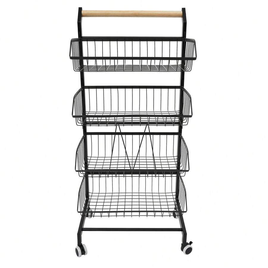 YUNRUX Sturdy And Durable Kitchen Food Storage Basket Trolley With Lockable Wheels, Adjustable Storage Space, Convenient To Move, Strong Load-Bearing Capacity