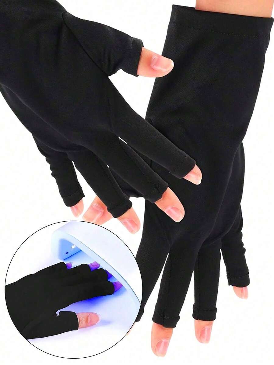 UV-Resistant Gel Manicure Gloves Professional Protective Gloves For Nail Art, Elastic Fingerless Gloves For Home And Outdoor Use,Nail Supplies,Nail Tools,Nail Art Tools,Back To School,Nails,Nail Tools For Press On Nails - màu đen - Xem 1