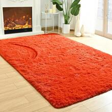 Soft Modern Indoor Large Shaggy Rug For Livingroom Bedroom Dorm Kids Room Home Decorative, Non-Slip Plush Fluffy Furry Fur Area Rugs Comfy Nursery Accent Floor Carpet 6x9 Feet, Orange Red - 橘紅色 - 查看 1