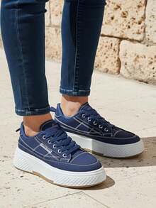 Women's Platform Sneakers - Navy Blue - View 2