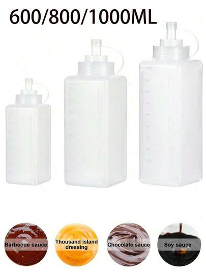 Garrafa para molho com capacidade para 1 peça! Design à prova de vazamentos + marcações transparentes, frascos para temperos com tampa, caixas para condimentos, adequadas para churrasco, saladas e assados - 0,6L/0,8L/1L (20OZ/27OZ/33OZ)