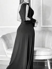 Bridesmaid Dress For Graduation Event Guests, Cheap, One Sleeve In Cold Fluity Knit, Fits M And G - Gỗ đỏ - Xem 3