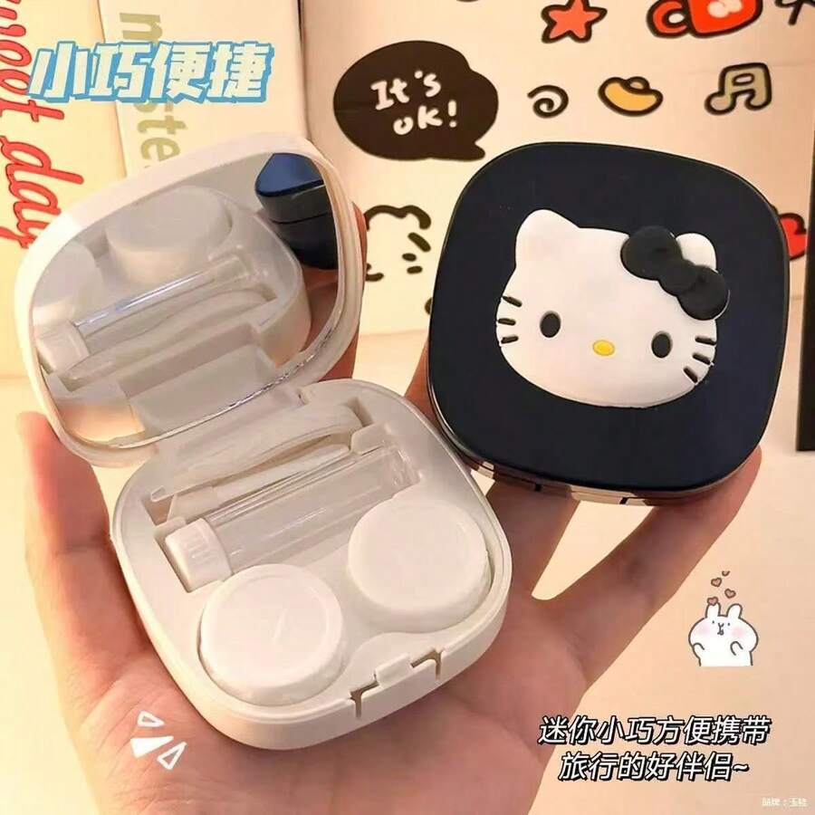 Sanrio 1个可爱KT猫咪隐形眼镜盒，三丽鸥便携式隐形眼镜伴侣盒，马卡龙色隐形眼镜护理盒，收纳盒，多巴胺美白隐形眼镜盒，适合海滩度假、休闲旅行、居家日常使用、圣诞节、情人节、婚礼、约会等场合，可作为彩色隐形眼镜盒或派对小礼物 - 彩色 - 查看 1