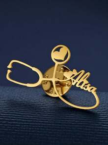 Custom Heart Stethoscope Name Brooch - Personalized Stainless Steel Lapel Pin Brooch For Men Women, Perfect For Business, Weddings, Bridesmaids, Birthdays, Teacher Appreciation & Graduation Gifts Fashion Jewelry For Doctor Nurse