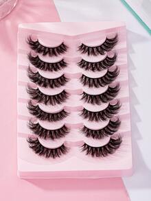 7 Pairs Fluffy Volume Fake Eyelashes With Multi-Layer Thick Cross Imitation Mink Eyelashes 8D