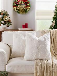 1 Stück Weihnachtsbaum & Schneeflocke dekorativer Kissenbezug, weiche Samtstruktur auf der Rückseite, quadratischer Kissenbezug, Feiertags-Heimdekoration Kissenhülle, angenehmes Plüschmaterial, moderne Dekoration für Sofa, Schlafzimmer