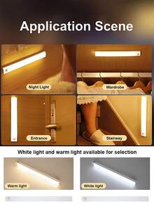 1pc USB Rechargeable LED Motion Sensor Light - Wireless, Three Tone Lighting, Warm/White Night Light For Kitchen, Closet, Hallway And Stairs, Room, Night Lighting, Computer Backlight, USB Gadget, USB Light Cabinet Lights