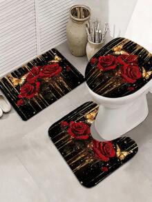 Black & Gold Luxurious Rose Shower Curtain | Obsidian Black Base + 3D Metallic Gold Splatter + Handcrafted High-Saturation True Red Roses X2 + Gold Foil Butterflies X2 | 180 X 180cm Thick Waterproof PEVA Shower Curtain | Full-Panel High-Definition Digital Printing, Machine Washable, Colorfast | INS Luxury Bathroom Makeover/Valentine's Day/Women's Day/Birthday Surprise/Housewarming Gift For Best Friends Bathroom Decor Christmas Decor