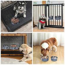 Supet 2pcs 5.5in + 6.3in Stainless Steel Hanging Multi-Function Stand, Cat Dog Bowl, Pet Cage Accessories, Food Bowl, Water Dispenser