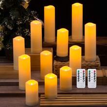4/12/24 pièces Bougies sans flamme avec télécommande et minuterie, bougies LED alimentées par batterie scintillantes avec lumière chaude, bougies électriques imperméables fausses bougies, bougies sans flamme scintillantes, bougies pilier pour la décoration de mariage, la décoration de la maison, la décoration intérieure/extérieure, la décoration de fête d'anniversaire - Beige - Voir 6