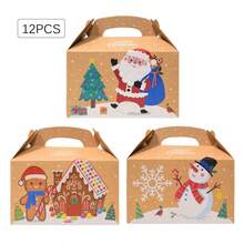 6/24Pcs Merry Christmas Gift Box With Tag 6 Patterns Kraft Paper Candy Packing Santa Snowman Bag 2025 Xmas Party Decorations Home Decor New Year 2026