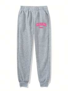 Conjunto casual de 2 piezas para mujeres, sudadera con capucha de manga larga con estampado de letras y pantalones a juego, 100% poliéster, tejido de punto para primavera/otoño, corte holgado con bolsillos, Diseño de Filadelfia, EE. UU.