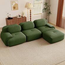 81.8"/117.3"/152.7" Modular Sectional Sofa, Corduroy Boneless Sofa With Deep Seat And Button Tufted Cushions, Comfy Cloud Sectional Loveseat Couches For Living Room Bedroom, No Assembly - 綠色 - 查看 15
