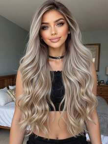 Elegant And Fashionable, 13*3.5 Front Lace Wig Brown Ombre Long Curly Hair, 26 Inches Long, Women's Front Lace Wig, Suitable For Daily Use, Heat-Resistant Synthetic Woven Wig, Natural And Realistic Wig, Halloween, Christmas, New Year, Carnival, Music Festival Cosplay, Girls' Gift, Summer Graduation Gift, Ready-Made Gift, Halloween, Christmas Gift