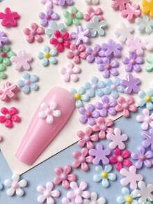 50pcs/Pack Multi-Color Resin Flower Nail Art Stickers, Blooming Sunflower, Transparent Petals, Japanese Wedding Design, Women's Nail Art DIY, Nail Art Decorations, Nail Art Supplies, Nail Jewelry Nails - Multicolor - View 7