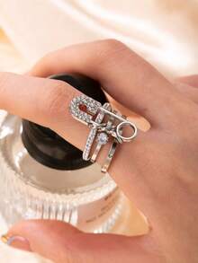 三色三环时尚女士戒指，可拆卸，锆石装饰，适合女性日常搭配、派对、礼物、配饰