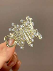 1 pieza Pinza de pelo personalizada y de moda con decoración de perlas falsas metálicas y rhinestones para coleta alta, tiaras callejeras, accesorios para el cabello de San Valentín para mujeres, pinzas para el cabello, pasadores para el cabello, artículos escolares, accesorios para el cabello de perlas falsas, looks de fiesta, accesorios para la cabeza - Negro - Ver 13