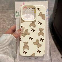 1pc TPU Material Cute Plush Brown Bow Teddy Bear Full Screen Pattern Phone Case Compatible With Apple/ Phones - White - View 3