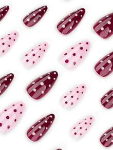 Short Almond-Shaped Red Polka Dot Press-On Nails