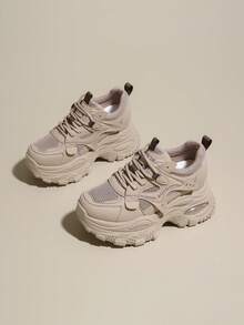 2025秋冬新款厚底内增高小个子女士鞋美亚德色卡其色复古女士运动鞋百搭显瘦增高休闲跑步鞋