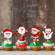 12 pezzi Decorazioni per cupcake natalizi, Decorazioni per cupcake a tema Babbo Natale, Decorazioni per torte a tema natalizio e di Capodanno per feste di compleanno e vacanze - Multicolore - Visualizzare 4
