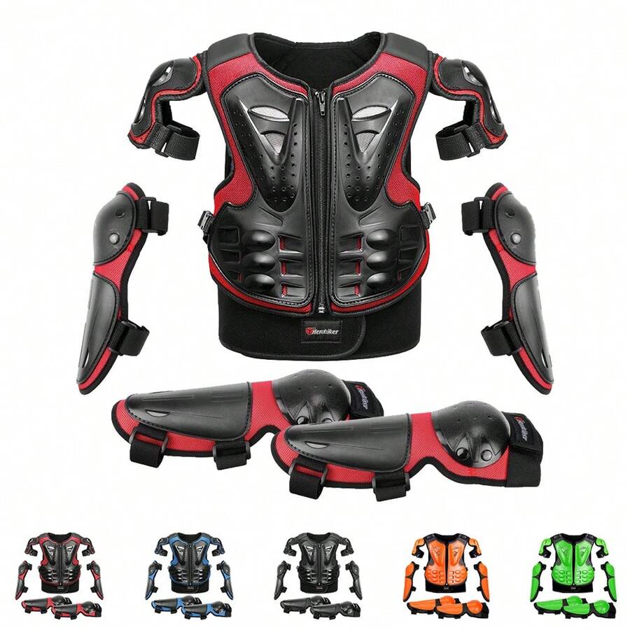 1 件黑红色摩托车护甲摩托车防摔保护器带肘护膝护具越野摩托车手臂夹克手臂骑行护膝保护骑行配件