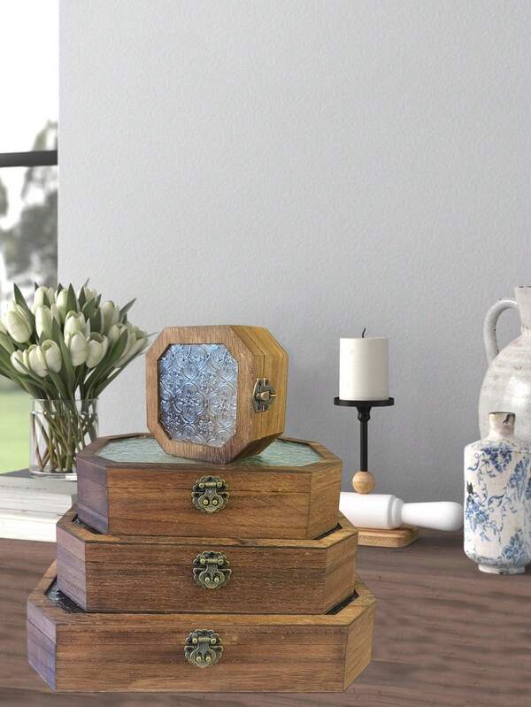 1 Stück vintage-inspirierter handgefertigter Holzschrank mit elegantem Glastürpaneel, perfekt zum Organisieren von Kosmetik und verschiedenen Artikeln, stilvolle Schmuckaufbewahrungsbox, schicker Schminktisch-Organizer, ideales Geschenk für Frauen zu besonderen Anlässen und Feiertagen, verschönern Sie Ihre Wohndekor mit dieser zeitlosen Aufbewahrungslösung