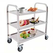 YUNRUX 3 Tier Stainless Steel Service Trolley, Kitchen Trolley, Food Trolley With Brake