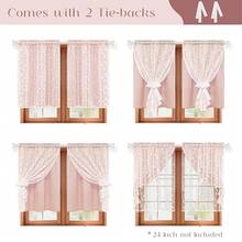 Linen Pink Kitchen Tier Curtains 36 Inch Length, Double Layered Kitchen Curtain With Linen And Lace, Rod Pocket Window Curtains With Tiebacks, Boho Window Treatments For Bathroom Cafe, 2 Panel - 粉紅26寬x36公升2包 - 查看 4