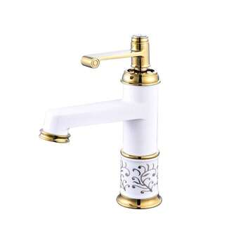 1pc Vintage European Style Luxury Bathroom Sink Faucet, Single Hole Cold & Hot Water Tap With Dual Water Inlets, Ceramic Basin For Home Bathroom
