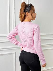 blusa femenina de estilo casual con detalles de flores, ancho, cuello redondo, de manga larga, adecuada para primavera y verano, ideal para ocasiones informales - ROSA - Ver 2