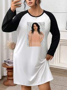 Custom Plus-Size Women Dress - Cozy Long Sleeve, Raglan Sleeves, Personalized Photo Print, Fall Outfit