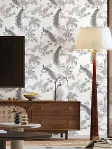 1 rouleau de 1m/3m/5m de papier peint adhésif vintage noir à motif floral et paon, convient pour la rénovation de la maison, la décoration de la pièce, le recouvrement d'armoires, la décoration de la salle de bain, les murs en vinyle, le DIY, imperméable, résistant aux taches, avec doublure en aluminium, non transparent, facile à nettoyer, flexible et résistant aux déchirures