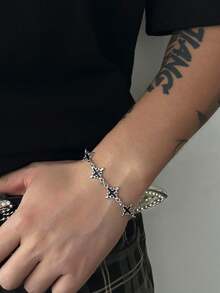 1pc Men's Vintage Floral Cross Chain Bracelet - Black - View 6