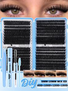 648/666/720pcs D-Curl Fluffy False Eyelashes Set, Includes Beginner-Friendly Eyelash Tutorial, Thick & Voluminous DIY Segmented False Lashes, With Glue, Sealant, Tweezers, Lash Brush, Magnifies Eyes, Lightweight & Reusable, Large Capacity Individual Lashes Set, Soft & Natural Mixed Lashes, Create 3D Dimensional Eye Makeup, For Home DIY, Travel, Daily Commute, Evening Party, Wedding Bride Makeup, Etc. - Multicolor - View 5