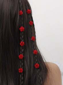 10pcs Rose Hair Clip, Braids Hair Accessories For Women Boho Valentine's Day Claw Clips Hair Claws Hair Barrettes, School Stuff - 紅色 - 查看 5