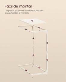 VASAGLE Mesa Auxiliar en Forma de C, Mesita de Noche, Marco de Metal, para Sala de Estar, Dormitorio, Marrón Rústico y Negro Tinta MLET353B01 - Blanco Crema - Ver 7