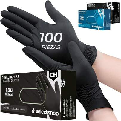 SELECTSHOP Pack De 100 Guantes De Nitrilo Vinil Desechables Sin Polvo Guante Industrial Resistente De Alta Calidad Libre De Látex Guantes Protectores Diseño Ambidiestro