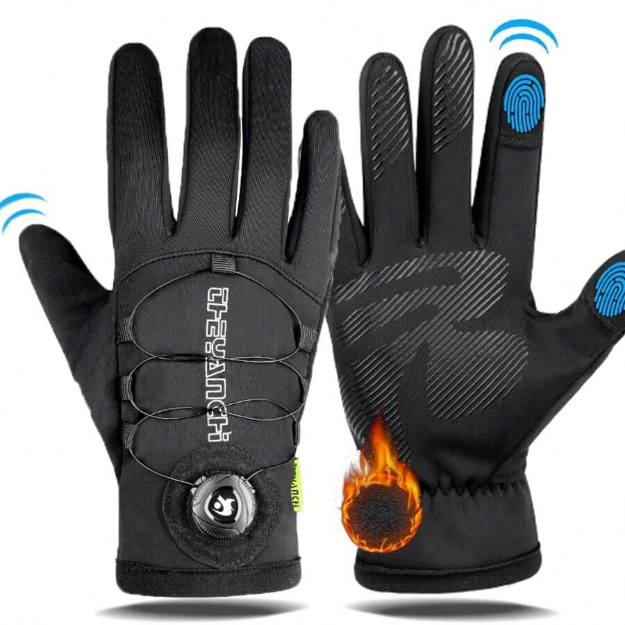 1 Pair Men's Winter Warm Gloves, Long Thickened Windproof Snowboard Cycling Sled Gloves, Adjustable Knob, Touchscreen Compatible