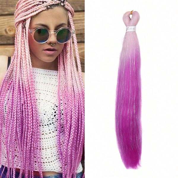 خصلات شعر تضفير اصطناعية مسبقة الشد، خصلات شعر تضفير طويلة ملونة مع خيوط فضية لامعة، تمديدات شعر تضفير اصطناعية من ألياف اصطناعية محترفة للتضفير المجعد، للاستخدام في مناسبات مثل هالوين