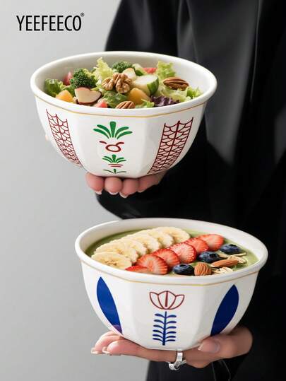 yeefeeco طبق طعام أسلوب الشرق الأوسط قطعة واحدة، طبق تقديم سيراميك، وعاء حلوى بزخارف زهرية، طبق وجبات خفيفة بشكل ثماني الأضلاع، وعاء للوجبات الخفيفة والإفطار، جمالية عالية، مناسب لشاي بعد الظهر والاستخدام اليومي