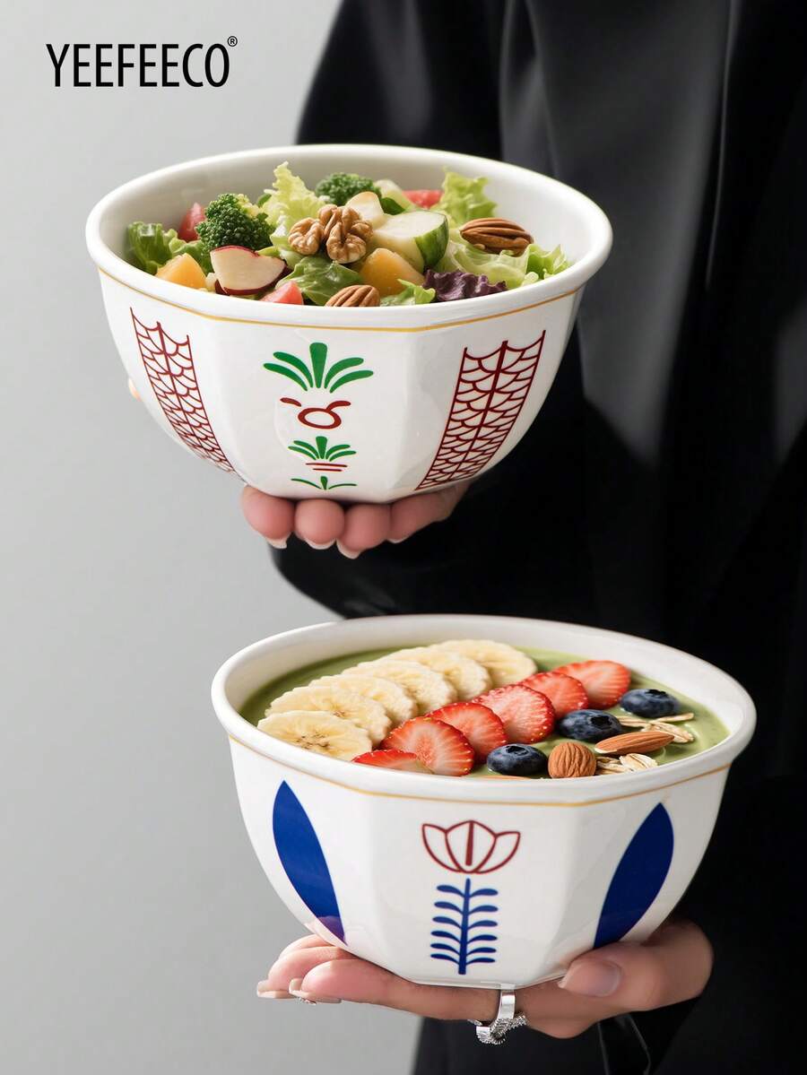 yeefeeco 1 件中东风格餐盘，陶瓷餐盘，花卉甜点碗，八角形小吃盘，小吃和早餐碗，美观度高，适合下午茶和日常使用 - 中東陶瓷碗 - 查看 1