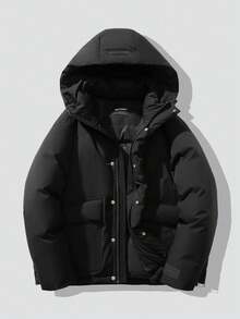 GOLFCROSS 男士冬季大口袋羽绒大衣，拉链连帽羽绒大衣，加厚冬季大衣情侣款，时尚，冬季礼物，秋季 - 黑色 - 查看 2