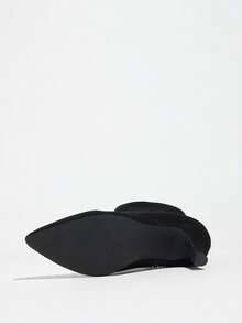 2025 Kitten Heel Suede Pointed Toe Side Zipper Short Boots, Fall, Winter, Autumn, Fashion For Women,Elegant - Black - View 5