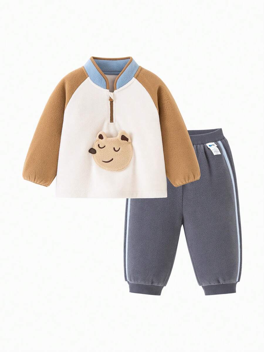 mini bala Kids Anti-Static Fleece Two Pieces Set Soft Cozy Warm Long Sleeve Top And Pants - Shaka - View 1